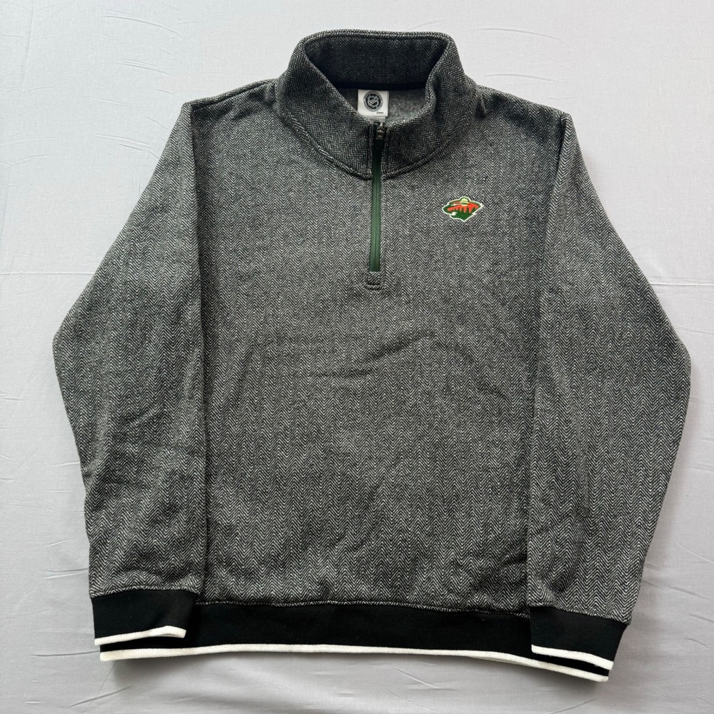 NHL Minnesota Wild Youth XL 16/18 Herringbone Quarter Zip Pullover Grey Black